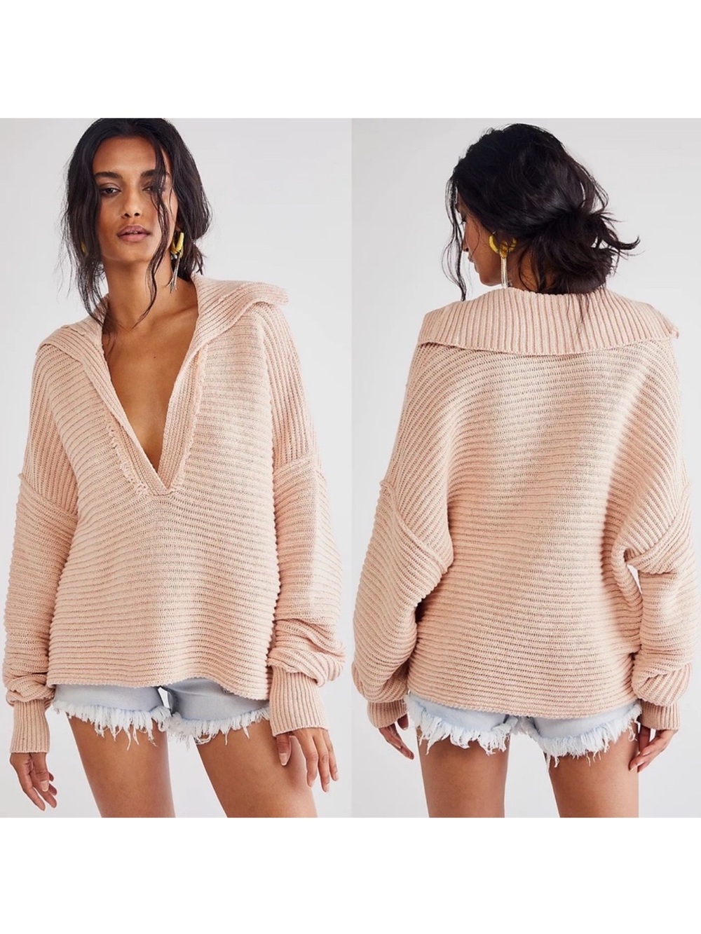 Free People Marlie Dusty Pink Collared Sweater